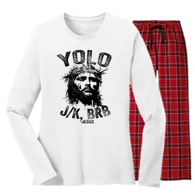 Yolo Jk Brb Jesus Funny Resurrection Christians Easter Day Women's Long Sleeve Flannel Pajama Set 