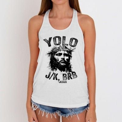 Yolo Jk Brb Jesus Funny Resurrection Christians Easter Day Women's Knotted Racerback Tank