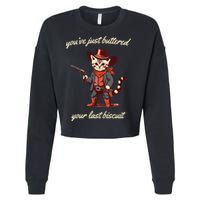Youve Just Buttered Your Last Biscuit Western Cat Cowboy Cropped Pullover Crew