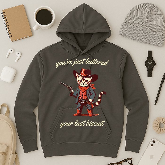 Youve Just Buttered Your Last Biscuit Western Cat Cowboy Hoodie
