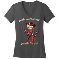 Youve Just Buttered Your Last Biscuit Western Cat Cowboy Women's V-Neck T-Shirt