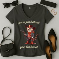 Youve Just Buttered Your Last Biscuit Western Cat Cowboy Women's V-Neck T-Shirt
