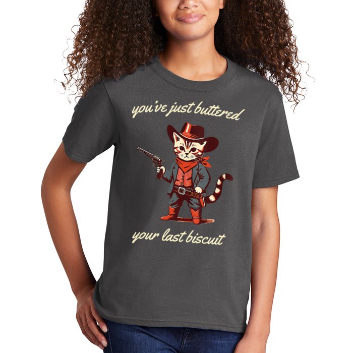 Youve Just Buttered Your Last Biscuit Western Cat Cowboy Kids T-Shirt