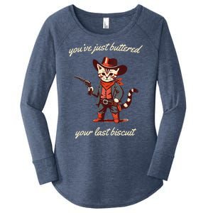 Youve Just Buttered Your Last Biscuit Western Cat Cowboy Women's Perfect Tri Tunic Long Sleeve Shirt