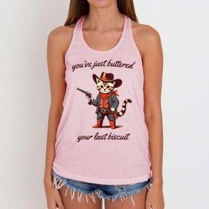 Youve Just Buttered Your Last Biscuit Western Cat Cowboy Women's Knotted Racerback Tank