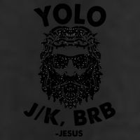 Yolo JK BRB Jesus Resurrection Funny Christian 7 Panel Mesh Trucker Snapback Hat