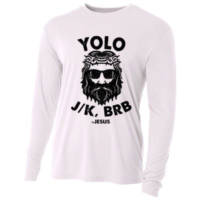 Yolo JK BRB Jesus Resurrection Funny Christian Cooling Performance Long Sleeve Crew