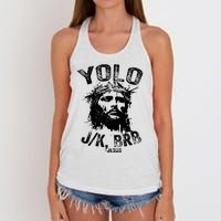 Yolo Jk Brb Jesus Funny Resurrection Christians Easter Day Women's Knotted Racerback Tank