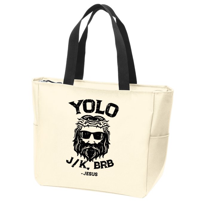 Yolo Jk Brb Jesus Funny Easter Day Zip Tote Bag