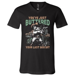 YouVe Just Buttered Your Last Biscuit Funny Cowboy Cat V-Neck T-Shirt