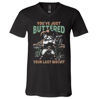 YouVe Just Buttered Your Last Biscuit Funny Cowboy Cat V-Neck T-Shirt