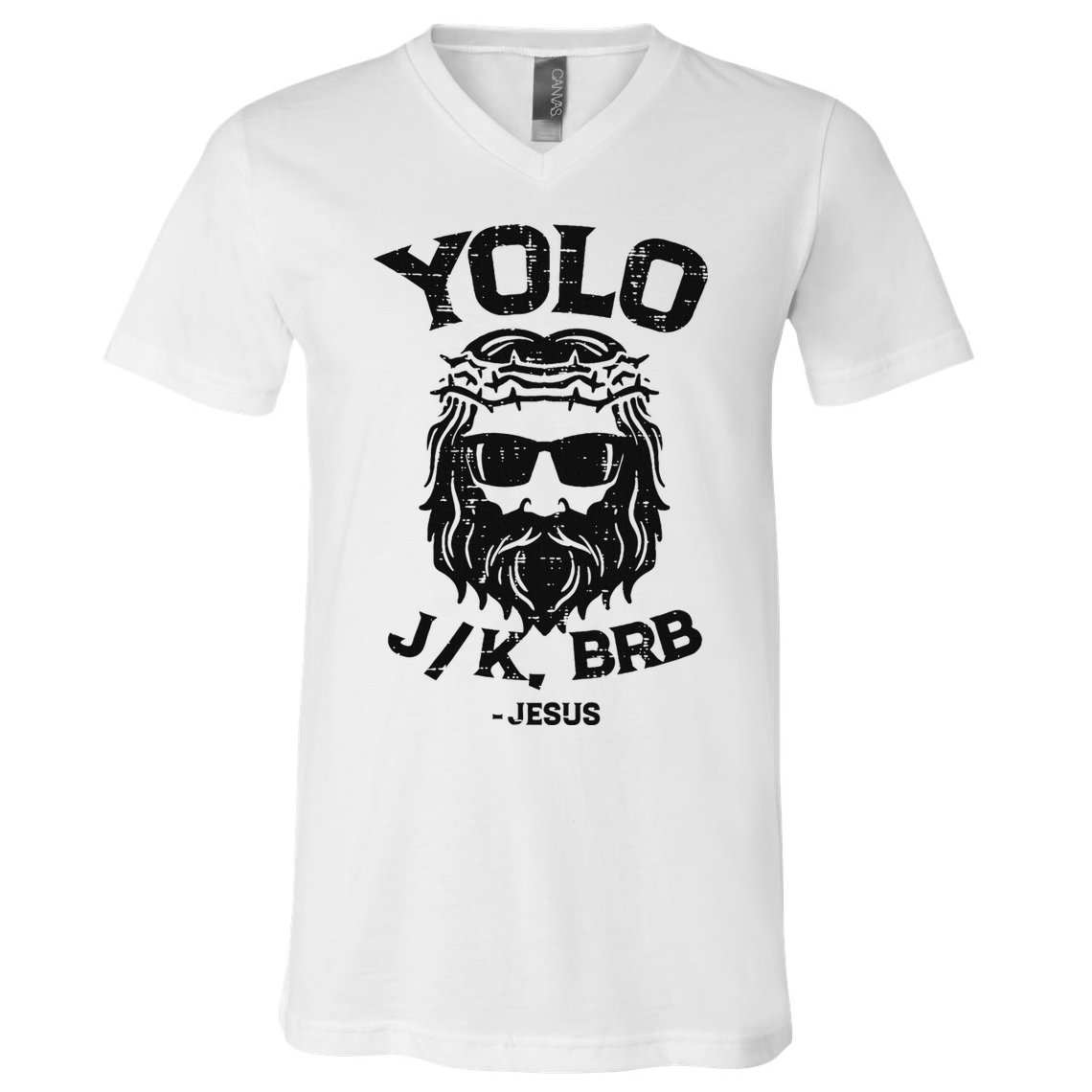 Yolo Jk Brb Jesus Funny Easter Day Ressurection Christians V-Neck T-Shirt