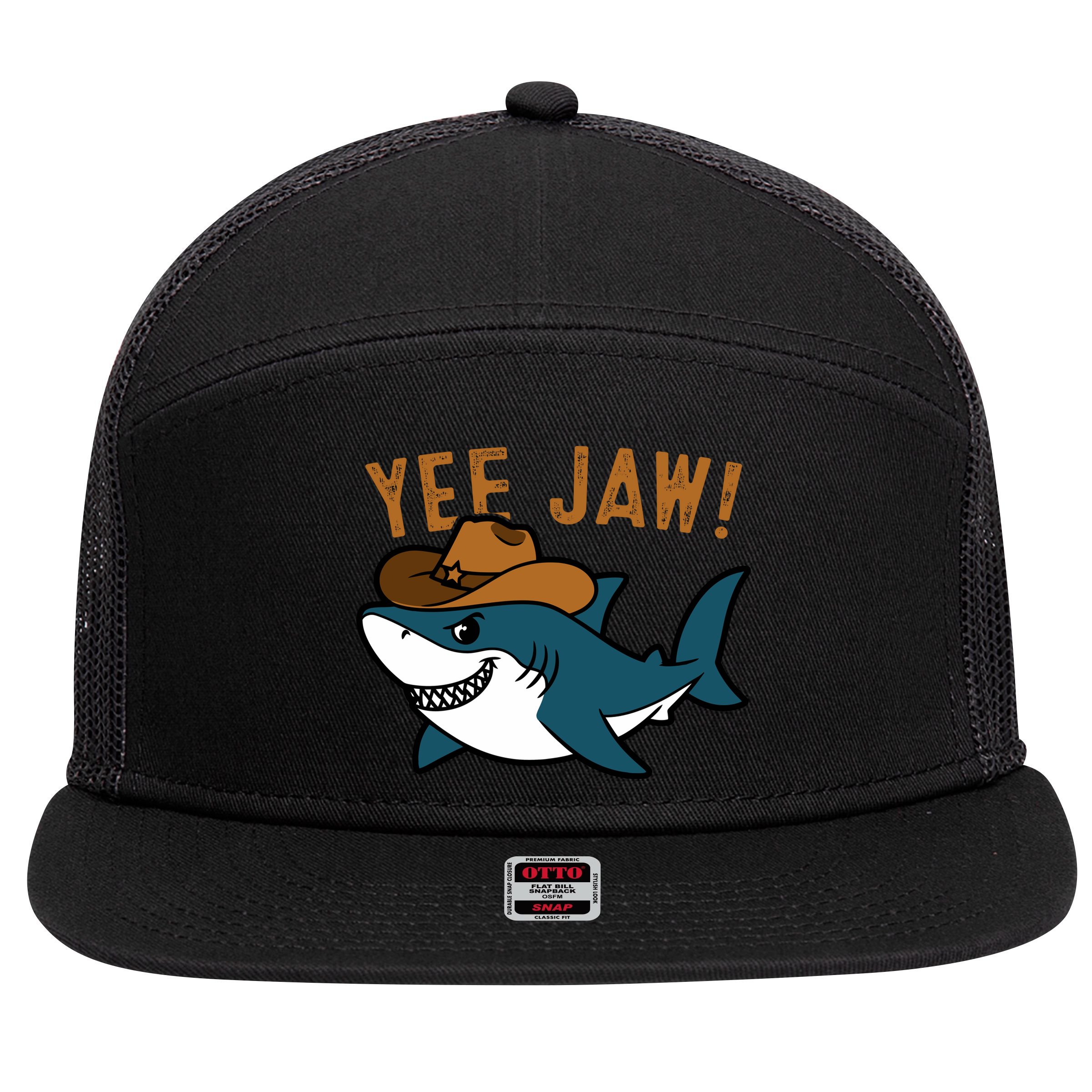 Yee Jaw Cowboy Old Western Shark 7 Panel Mesh Trucker Snapback Hat