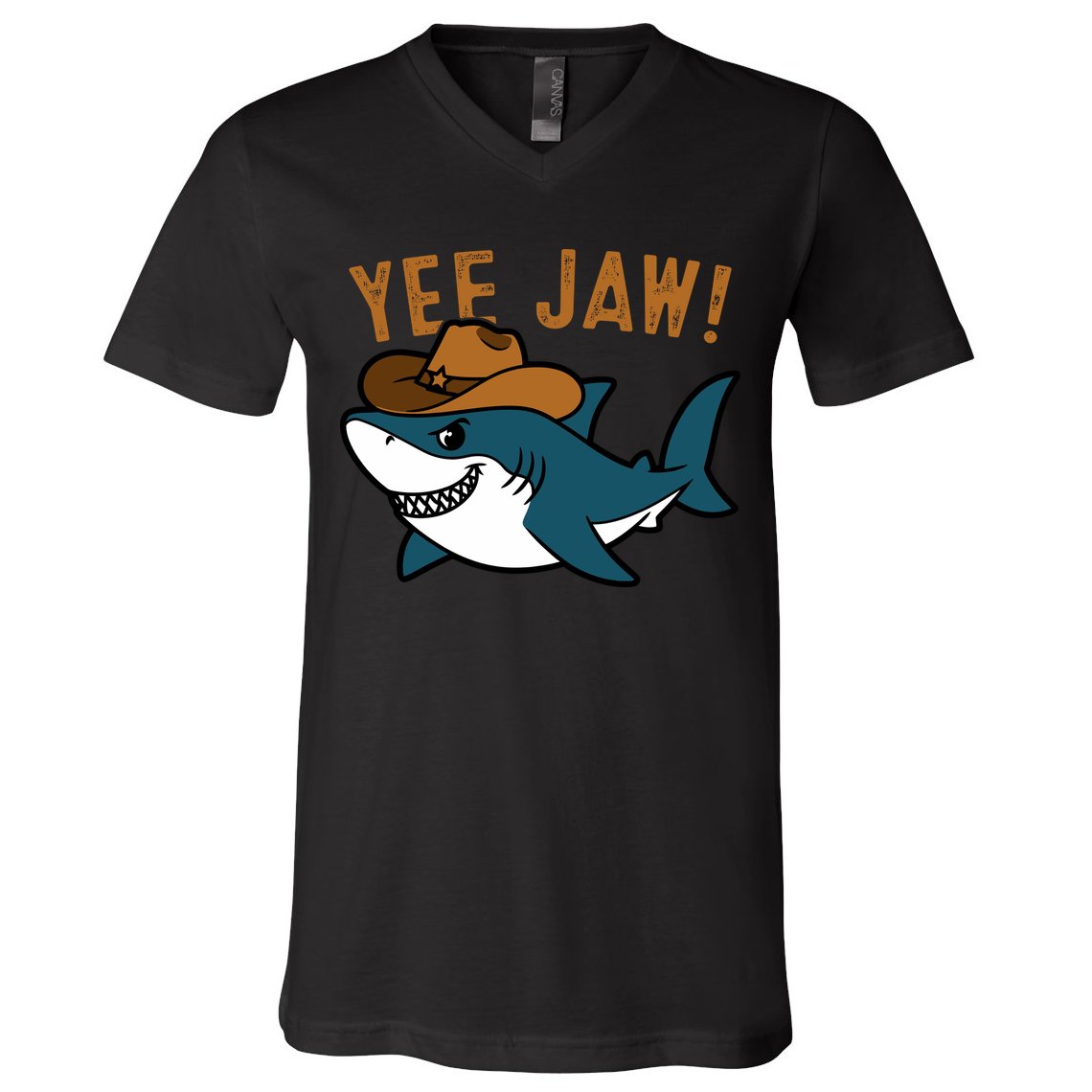 Yee Jaw Cowboy Old Western Shark V-Neck T-Shirt