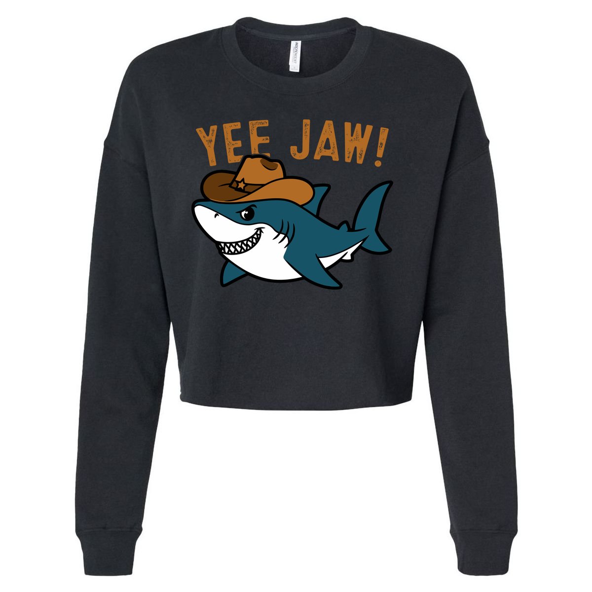 Yee Jaw Cowboy Old Western Shark Cropped Pullover Crew