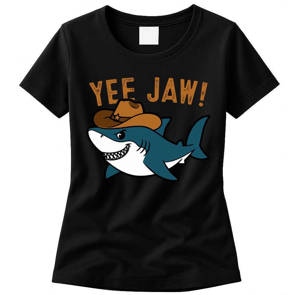 Yee Jaw Cowboy Old Western Shark Womens T-Shirt