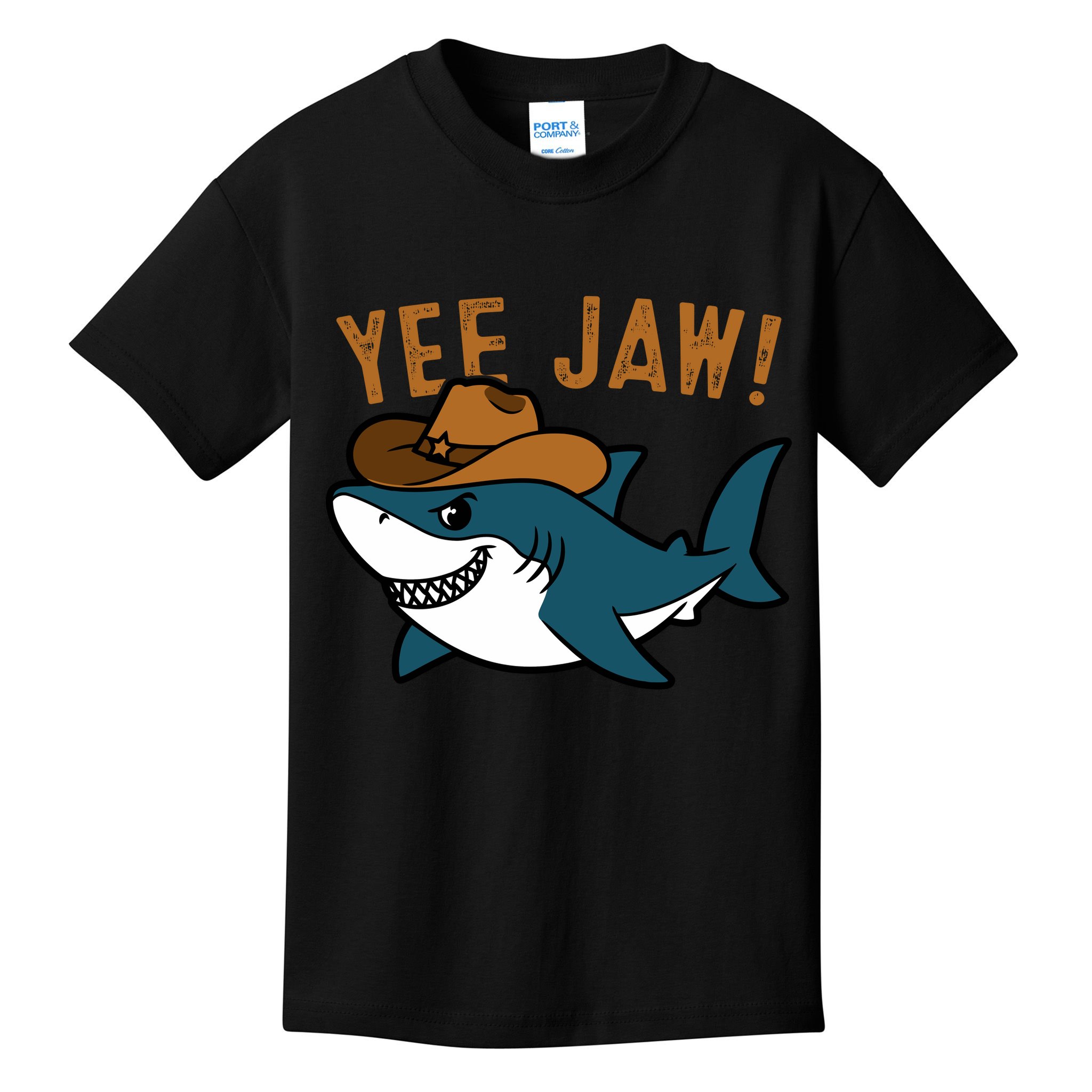 Yee Jaw Cowboy Old Western Shark Kids T-Shirt