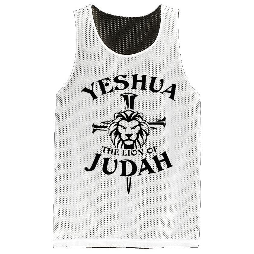 Yeshua Jesus Cross Lion Of Judah Christian Faith Religious Mesh Reversible Basketball Jersey Tank