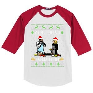 You Just Fold It In Fold In The Cheese Ugly Christmas Kids Colorblock Raglan Jersey