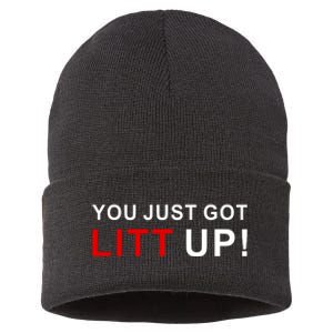 You Just Got Litt Up Funny TV Show Quote Sustainable Knit Beanie