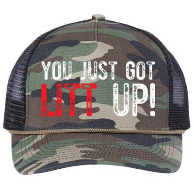 You Just Got Litt Up Funny Humor Saying Clever Quotes Retro Rope Trucker Hat Cap