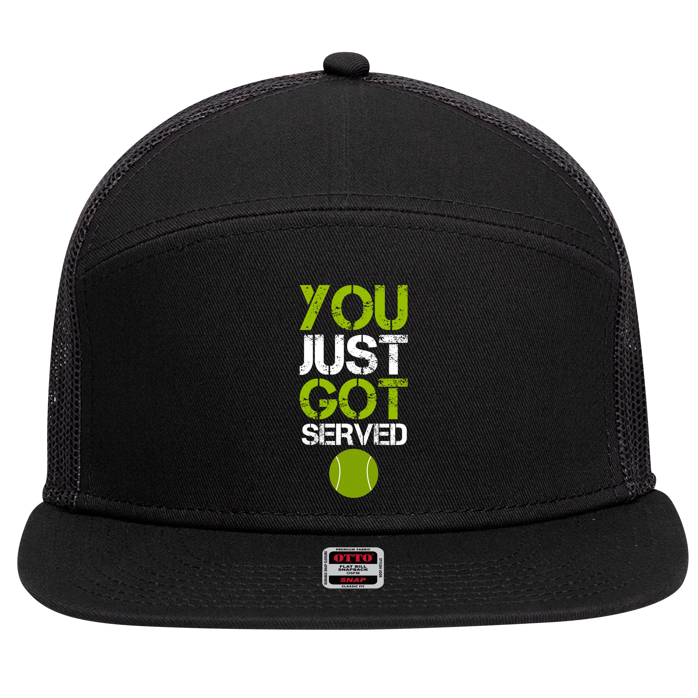 You Just Got Served Tennis Player 7 Panel Mesh Trucker Snapback Hat