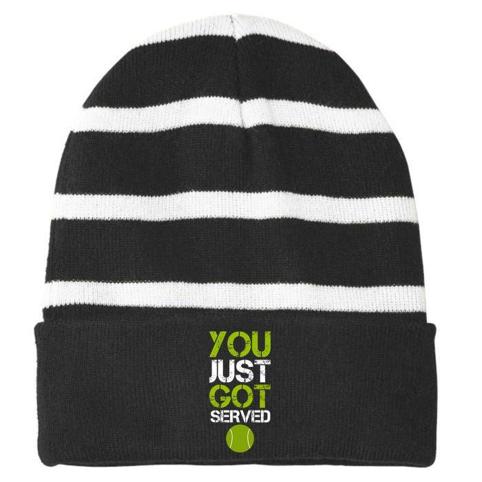 You Just Got Served Tennis Player Striped Beanie with Solid Band