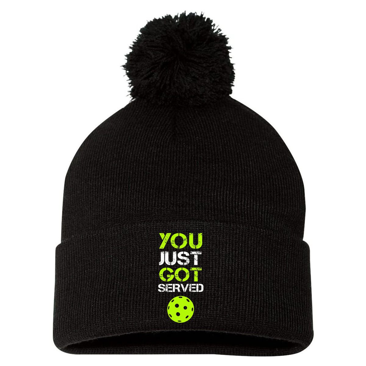 You Just Got Served Pickleball Funny Pickleball Player Sport Pom Pom 12in Knit Beanie