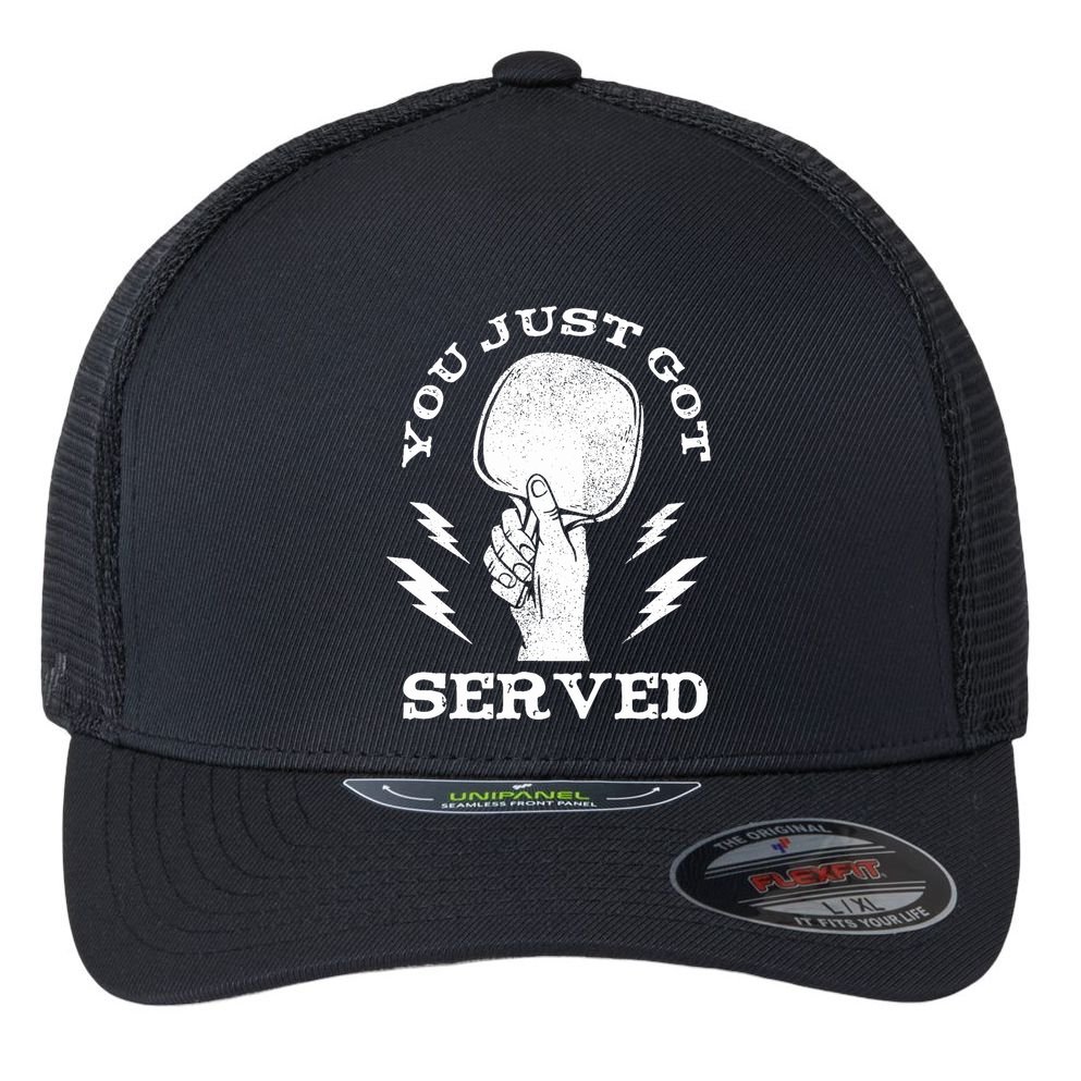 You Just Got Served Hand Holding Ping Pong Paddle Sport Flexfit Unipanel Trucker Cap