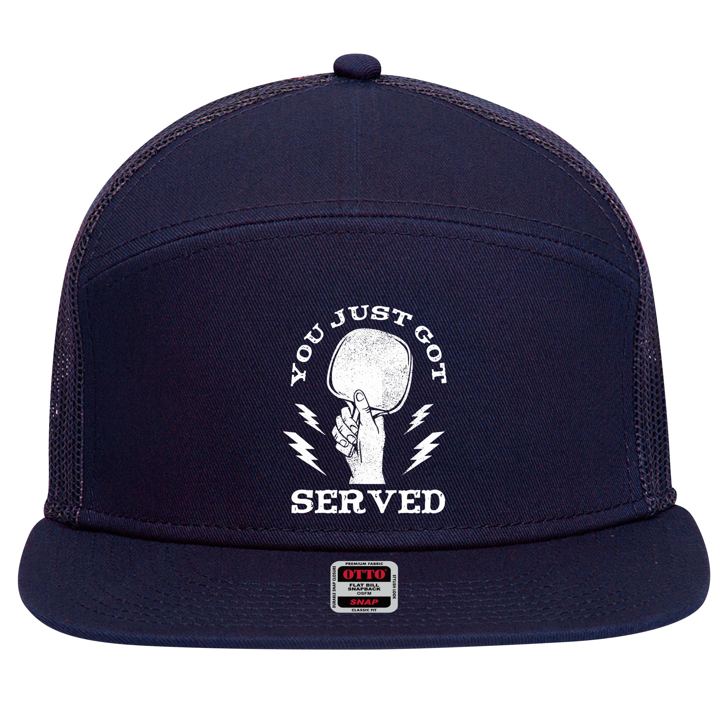 You Just Got Served Hand Holding Ping Pong Paddle Sport 7 Panel Mesh Trucker Snapback Hat
