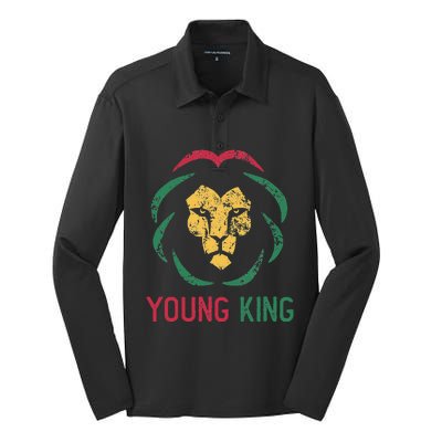 Young King African Lion Black History Month African Silk Touch Performance Long Sleeve Polo