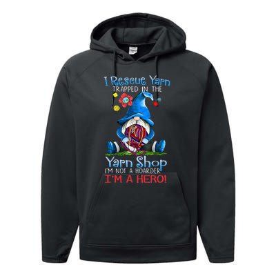 Yarn Knitting Crochet Hoarder Gnome Funny Gift Apparel Performance Fleece Hoodie