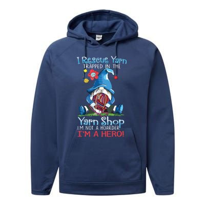 Yarn Knitting Crochet Hoarder Gnome Funny Gift Apparel Performance Fleece Hoodie