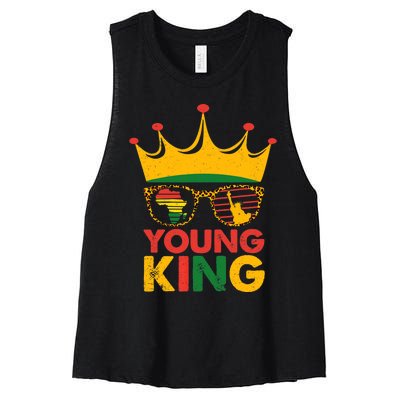 Young King Crown African American Boy 1865 Juneteenth Women's Racerback Cropped Tank