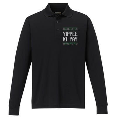 Yippee kiyay  funny Christmas  Performance Long Sleeve Polo