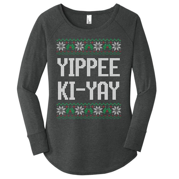 Yippee kiyay  funny Christmas Women's Perfect Tri Tunic Long Sleeve Shirt