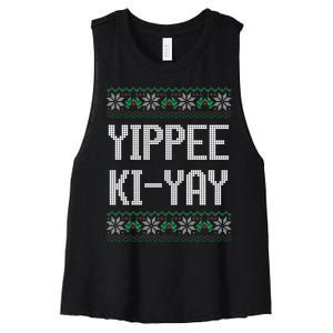 Yippee kiyay  funny Christmas Women's Racerback Cropped Tank