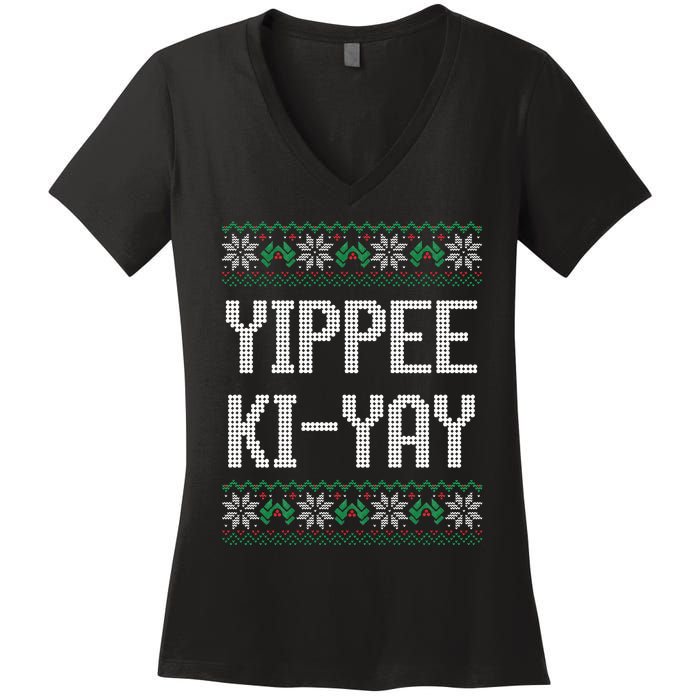 Yippee kiyay  funny Christmas Women's V-Neck T-Shirt