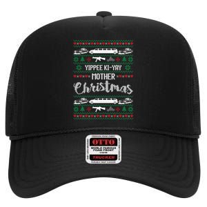 Yipee Ki-yay Funny Christmas Mother Ugly Christmas Sweaters High Crown Mesh Back Trucker Hat