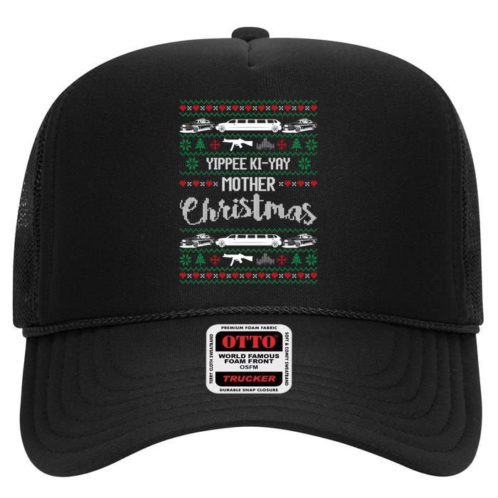 Yipee Ki-yay Funny Christmas Mother Ugly Christmas Sweaters High Crown Mesh Back Trucker Hat