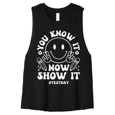 You Know It Now Show It State Testing Day Women's Racerback Cropped Tank