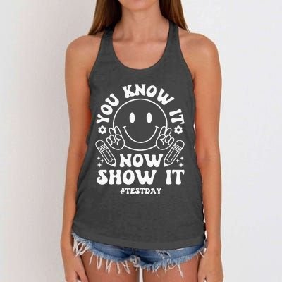 You Know It Now Show It State Testing Day Women's Knotted Racerback Tank