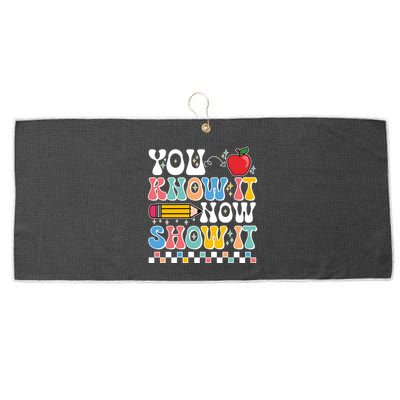 You Know It Now Show It Testing Day Teacher Life Large Microfiber Waffle Golf Towel