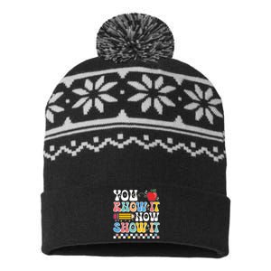 You Know It Now Show It Testing Day Teacher Life USA-Made Snowflake Beanie