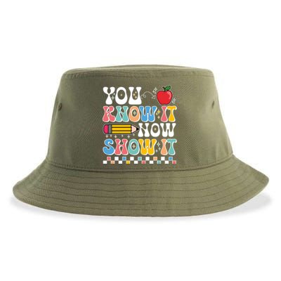 You Know It Now Show It Testing Day Teacher Life Sustainable Bucket Hat