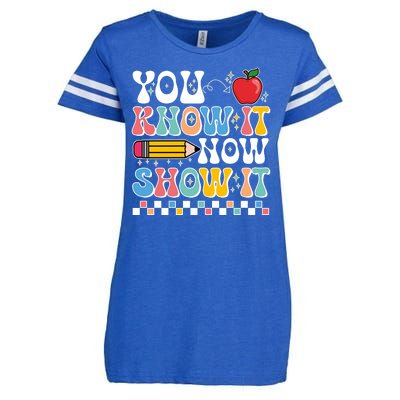 You Know It Now Show It Testing Day Teacher Life Enza Ladies Jersey Football T-Shirt