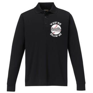 You're Killin Me Smalls Funny Baseball Performance Long Sleeve Polo