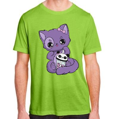 Yami Kawaii Pastel Goth Cute Black Cat With Boba Milk  Adult ChromaSoft Performance T-Shirt