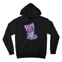 Yami Kawaii Pastel Goth Cute Black Cat With Boba Milk  Hoodie