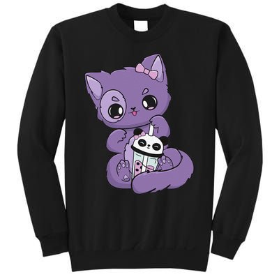 Yami Kawaii Pastel Goth Cute Black Cat With Boba Milk  Sweatshirt